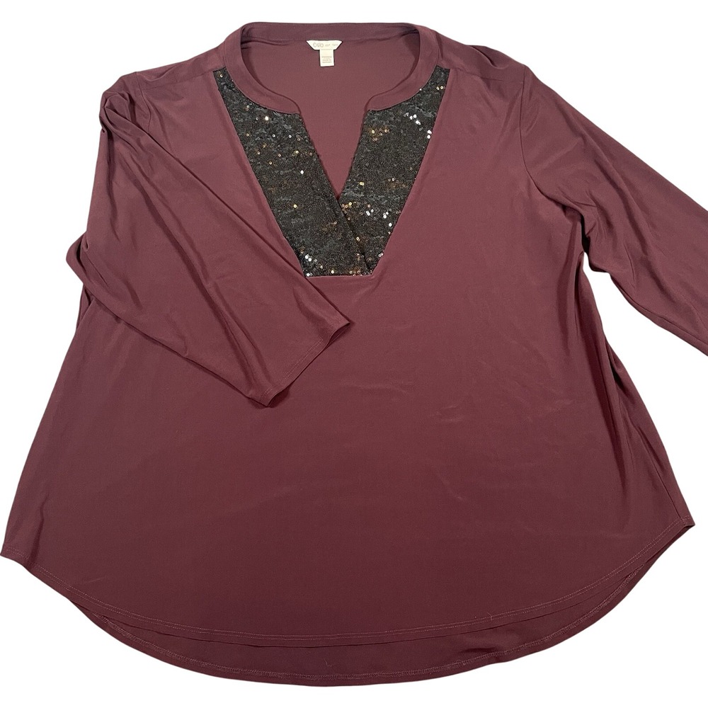 Cato Womens Sequin V-Neck Blouse Top Plus 22/24W 3/4 Sleeve Holiday Chic Office